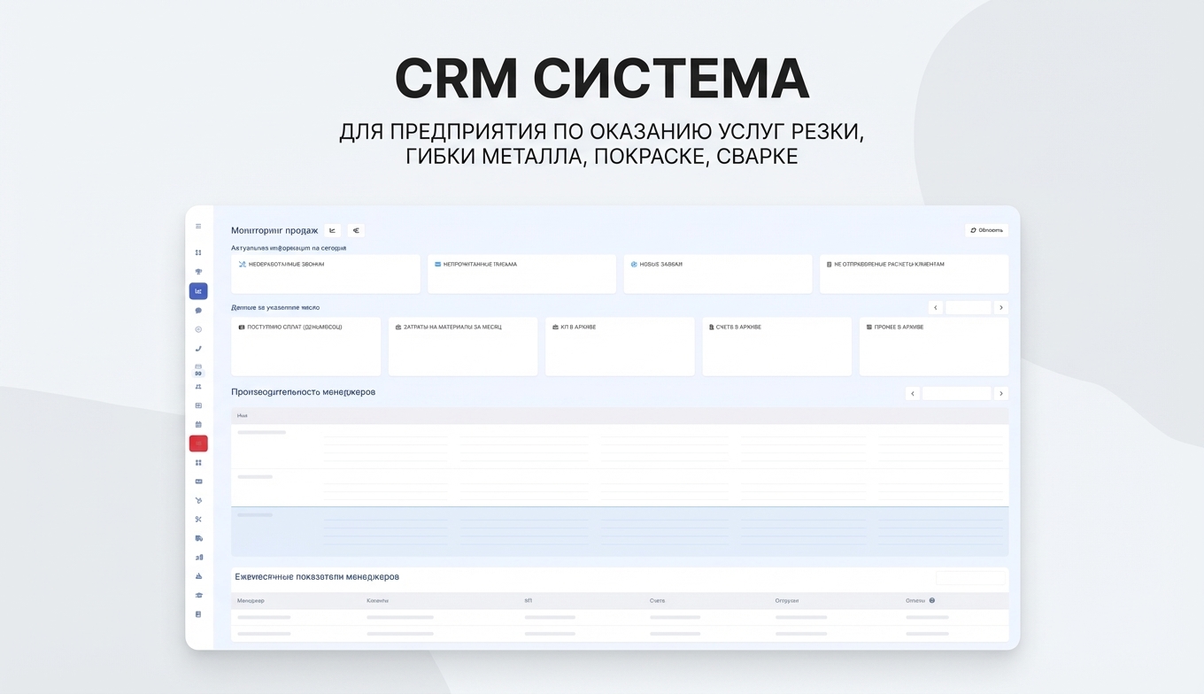 CRM система для предприятия по оказанию услуг резки, гибки металла, покраске, сварке